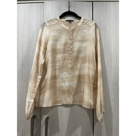 NEW BOSS by Hugo Boss Silk Cotton Blend Blouse Beige Sheer Long Sleeve Size 6 - Picture 1 of 10